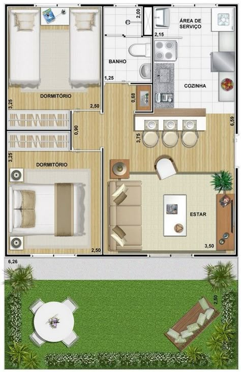 projetos apartamentos 50m2 - Pesquisa Google I will create 3d floor plan, interior, exterior and product2D and 3D floor plan VisualizationRespected Buyer!I can design apartment, Shop, villa, booth, hospital, office, restaurant café and bar.I can render bathroom, kitchen, living room, cinema, play area.I can render all type of projects including home, villa, office, industry and much moreThank you for considering out services.Our Services:3D floor plans:If you want to see your exist Cozy Small House, Guest House Plans, Small Apartment Building, Two Bedroom Apartment, House Floor Design, Apartment Floor Plans, Architectural Floor Plans, Simple House Plans, Casa Vintage