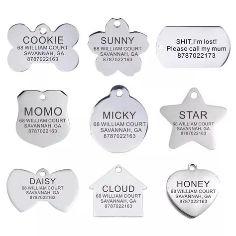 Personalized Pet ID Tag Engraved Stainless Steel Name Tags Collar Accessory Pendant Customized Free Engraving Dog Cat Nameplate _ - AliExpress Mobile Collar Accessory, Collar Accessories, Cat Id Tags, Personalized Dog Collars, Engraved Stainless Steel, Dog Id Tags, Personalized Tags, Pet Id Tags, Pet Id