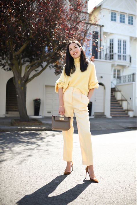 Yellow workwear! #wintersweater #trousers #monochromaticoutfit #businesscasual #casualfriday #pumps Follow my shop @9to5chic on the @shop.LTK app to shop this post and get my exclusive app-only content! #liketkit #LTKsalealert #LTKSeasonal #LTKworkwear @shop.ltk https://liketk.it/4nlqE Pale Yellow Pants Outfit, Yellow Monochromatic Outfit, Yellow Jumper Outfit, Yellow Trousers Outfit, True Winter Palette, Yellow Pants Outfit, Work Wear Spring, Winter Palette, Outfit Office