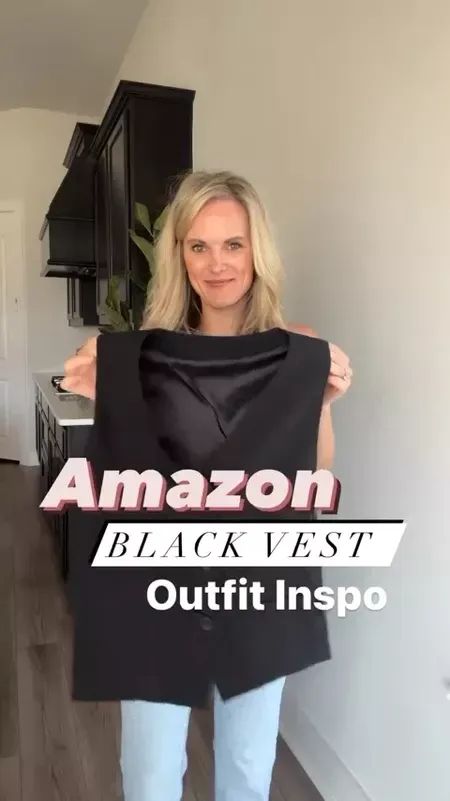 The Best Amazon Vest 🖤 Slightly oversized, large buttons, and is made to perfection! 🤌🏼 ✨ For reference: wearing a size small in vest, 26 in jeans, and 6.5 in boots! ✨ Fall outfit OOTD Business casual Outfit inspo Amazon find Amazon must have #LTKstyletip #LTKunder50 #LTKworkwear How To Wear A Vest Women Fall, Outfits With A Black Vest, Oversized Black Vest Outfit, Black Vest Outfits For Women Winter, Sleeveless Blazer Outfit Winter, Small Vest Outfit, Womens Vest Outfit Dressy, Black Vest Outfits For Women Casual, Black Vest With Jeans