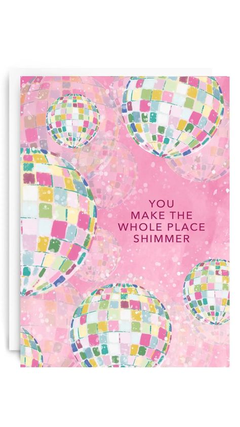 "You Make the Whole Place Shimmer," Taylor Swift inspired greeting card featuring watercolor disco balls! The perfect card for any Taylor Swift lover. Folded 4.5" x 6.2" card Comes with white envelope Packaged individually in a cello sleeve with branded sticker Taylor Swift Lover Artwork, Taylor Swift Bday Cards Diy, Taylor Swift Greeting Cards, Taylor Swift Chalkboard Art, Taylor Swift Uno Cards, Taylor Swift Bday Card Ideas, Taylor Swift Themed Bulletin Board, Taylor Swift Inspired Birthday Cards, Taylor Swift Cards Diy