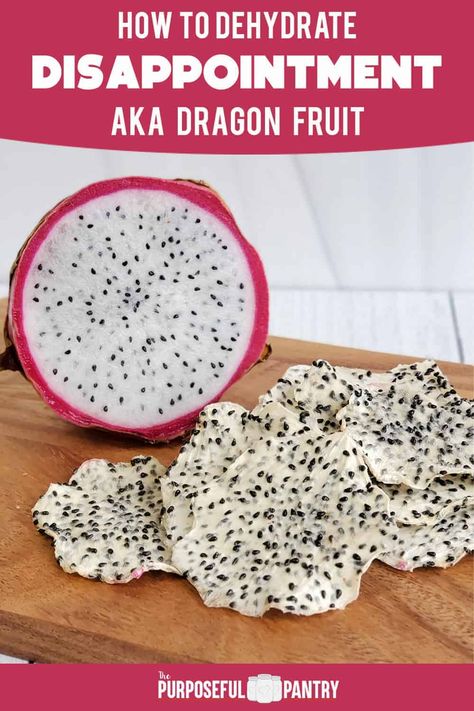 Fresh and dehydrated dragon fruit slices on a wooden surface and white background Dehydrated Dragon Fruit, Yellow Dragon Fruit Recipes, Purposeful Pantry, Dehydrating Vegetables, Dehydrated Snacks, Fruit Leathers, Dehydrating Fruit, Yellow Dragon Fruit, Fruit Powders