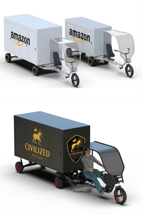 Civilized Cycles’ innovative pedal-assist Semi-Trike cargo hauler Cargo Bicycle, Cargo Trike, Bicycle Cart, Bicycle Trailers, Electric Bike Diy, Bike Cart, Bike Diy, Bike Cargo Trailer, Food Cart Design