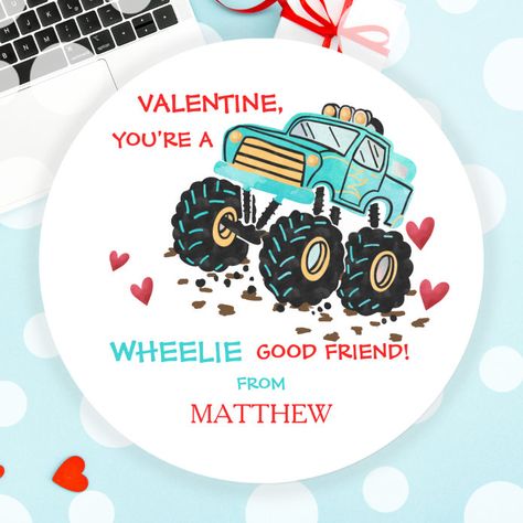 Pink Monster Truck, Valentines Stickers, Truck Valentine, Pink Monster, Blue Monster, Valentine Stickers, Valentines School, Kids Classroom, School Stickers