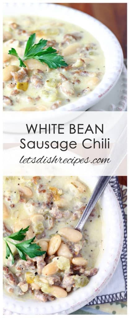 White Sausage Chili, White Chili With Pork, Soup With Pork Sausage, White Chili With Sausage, Recipes Using Pork Broth, Soup Pork, White Bean Chili With Sausage, Pork Sausage Soup Recipes, Pork Sausage Crockpot Recipes