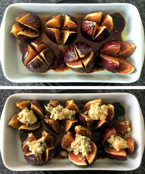 Figs With Blue Cheese, Figs With Cheese, Blue Cheese Appetizers, Fig Salad Recipes, Figs Blue Cheese, Baked Figs, Fig Appetizer, Blue Cheese Recipes, Fig Salad