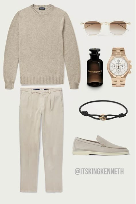 Loro Piana Loafers Outfit Men, Styleboard Men, Old Money Fits Aesthetic, Men’s Clean Aesthetic, Loro Piana Loafers Outfit Man, How To Dress Old Money Men, Loro Piana Aesthetic Men, Old Money Loafers Men, Cartier Trinity Bracelet Men