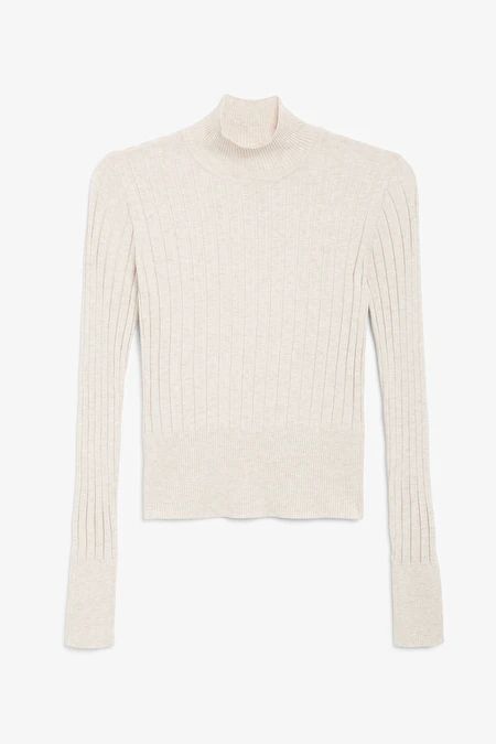 Ribbed turtleneck - Light beige - Turtleneck tops - Monki BE Beige Turtleneck, Off White Jeans, Green Turtleneck, Turtleneck Shirt, Striped Turtleneck, Ribbed Turtleneck, Turtle Neck Top, Light Beige, White Long Sleeve