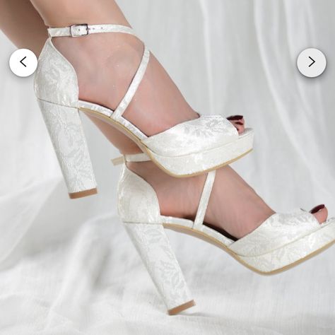 White Bridal Heels, Never Worn Classic Wedding Shoes Brides, Wedding Lace Heels, Wedding Thick Heels, Wedding Heels Thick Heel, Open Toed Wedding Shoes, Wedding Pumps Thick Heel, Bridal Heels Block Heel, White Block Heels Wedding, Wedding Comfortable Shoes