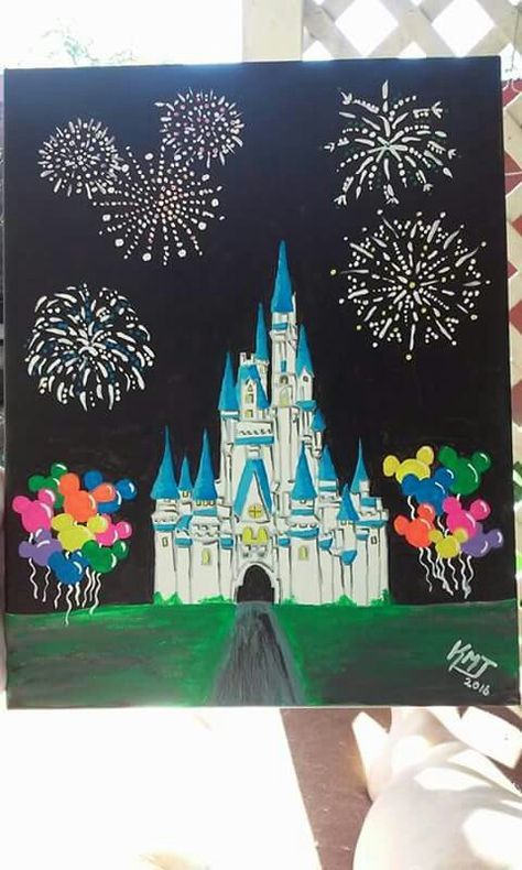 Cinderella castle at night painting Magic Kingdom Painting, Disney World Paintings On Canvas, Disney Castle Canvas Painting, Disneyland Castle Painting, Disneyland Paintings Easy, Disney Castle Painting Acrylic, Disney Easy Paintings Canvases, Cinderella Castle Painting, Disney World Painting