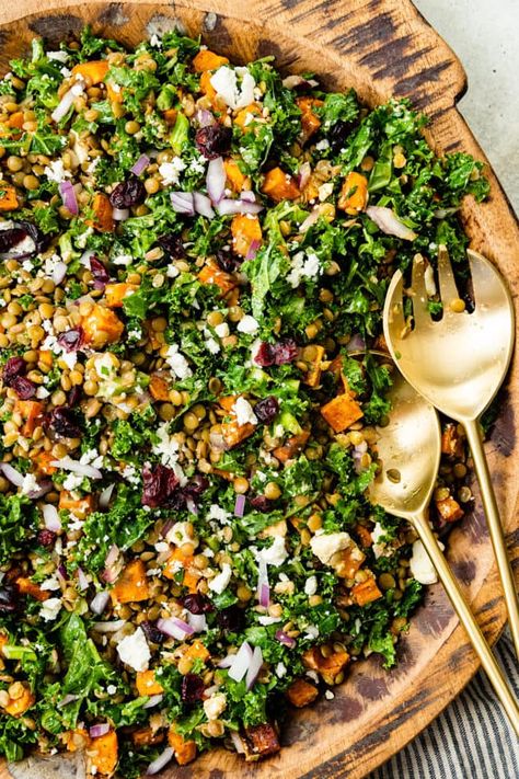 Potato Lentil Salad, Sweet Potato And Avocado, Salad Fall, Kale Feta, Sweet Potato Salad Recipe, How To Cook Lentils, Autumn Salad Recipes, Avocado Recipe, Fall Salad