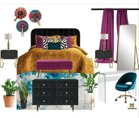 Maximalist Bedroom Furniture, Eclectic Airbnb Decor, Guest Bedroom Ideas Bohemian, Funky Guest Bedroom, Bold Bedroom, Guest Bedroom Decor, Living Room Decor Inspiration, Eclectic Bedroom, Diy Home Decor Bedroom