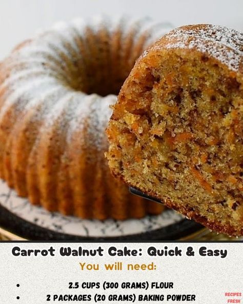 Carrot Walnut Cake, Carrot And Walnut Cake, Apple Slice Recipe, Walnut Cake, Slices Recipes, Flour Recipes, Recipe Ingredients, Looks Yummy, Christmas Cake