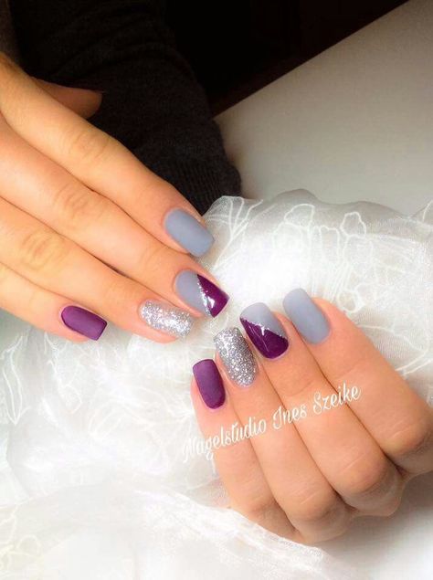 Purple grey gel nails Grey Gel Nails, Purple Gel Nails, Grey Nail Designs, Nails Yellow, Gel Nail Art Designs, Purple Nail, Gray Nails, Nails Polish, Nails 2023