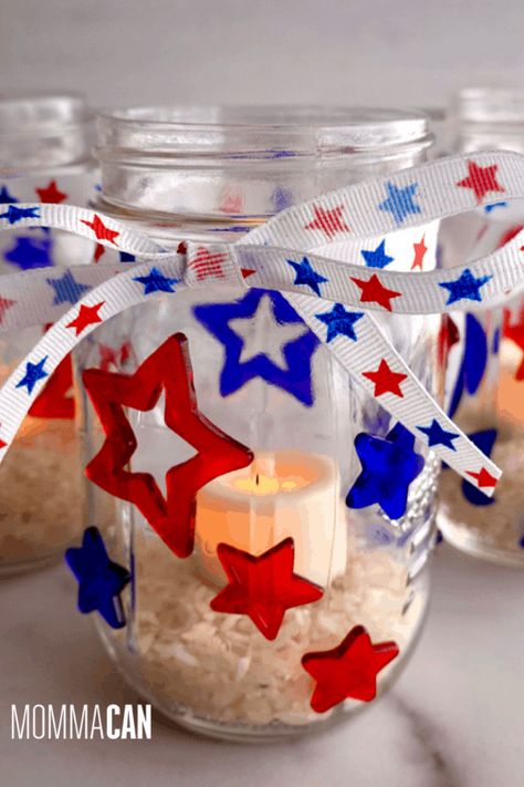 Votive Candle Holders Diy, Candle Diy Mason Jar, Diy Candle Holder, Mom Crafts, Mason Jar Candle Holders, Maker Space, Fourth Of July Decor, Diy Candle Holders, Diy Candle