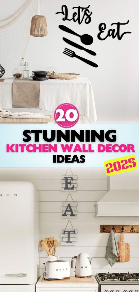 Find cool kitchen wall decor ideas for 2025, featuring creative designs that make the most of your walls while adding personal style and modern touches. Kitchen Wall Decals Ideas, Narrow Wall Decor Ideas, Narrow Wall Decor, Cool Wall Decor Ideas, Kitchen Wall Decor Ideas, Kitchen Wall Decals, Cool Wall Decor, Stunning Kitchens, Wall Decor Ideas