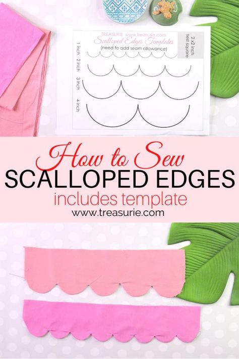 SCALLOPED EDGES - Sewing Tutorial with Template | TREASURIE How To Sew Scalloped Edges, Scallop Pattern Template, How To Sew A Scalloped Hem, Scalloped Curtains, Quilting Shortcuts, Scallop Edge Quilt, Pattern Alterations, Scalloped Quilt, Sewing Hems