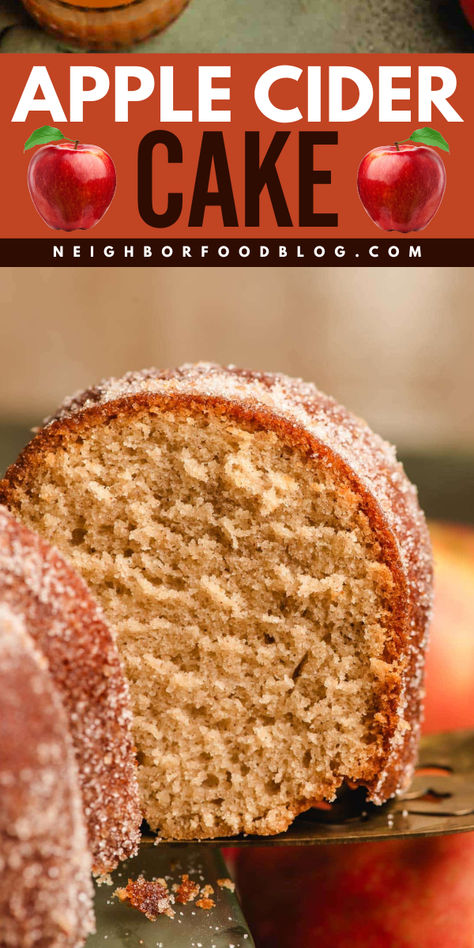 Another way to capture the magic at home is with this fall food recipe! This Apple Cider Cake recipe features a tangy and sweet apple cider glaze with plenty of warm spices and cinnamon sugar coating. Serve this ultimate fall bundt cake, and add this to your simple Thanksgiving dessert! Apple Cider Donut Cake Recipe Easy, Apple Cider Uses Food, Apple Cider Spice Cake, Carmel Apple Bundt Cake Recipe Easy, Frosting For Apple Cake, Apple Cider Recipes Desserts Easy, Apple Cider Cake Mix Recipes, Simple Bundt Cake Recipes, Apple Cider Bundt Cake Recipes