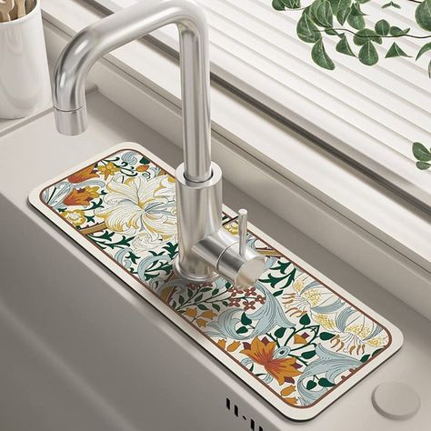 PRICES MAY VARY. 【Faucet Draining Mat】Every time you use the faucet, water collects on the countertop under the handle?Try this fantastically styled draining pad. This sturdy, flexible Dish Drying Mats stays in place, drains well, and keeps the countertop dry!!!!! 【Powerful Absorbency】Because the material has sufficient absorbency, water on a typical countertop is often completely absorbed within seconds. 【Anti-Slip】The back of the draining mat has a rectangular textured finish that allows for a Sink Protector, Sink Mats, Organizing Hacks, Inspire Me Home Decor, Table Pads, Faucet Handles, Decoration Inspiration, Sink Accessories, Tampon