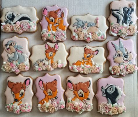 Bambi Desserts, Bambi Dessert Table, Bambi Baby Shower Theme Girl, Bambi Birthday Party Decoration Girl, Bambi Party Ideas, Bambi Cookies, Bambi Baby Shower Ideas, Birthday Decorated Cookies, Bambi Party