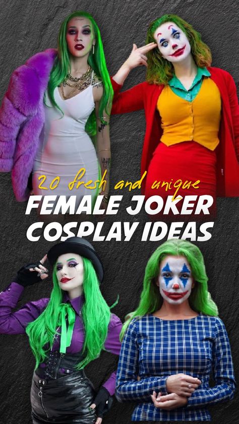 Halloween Costumes Women Villian, Lady Joker Costume Ideas, Women's Joker Costume, Joker Costume Diy Female, Costumes With Green Hair, The Joker Women Costume Ideas, Diy Female Joker Costume, Joker Diy Costume, Joker Costume For Women