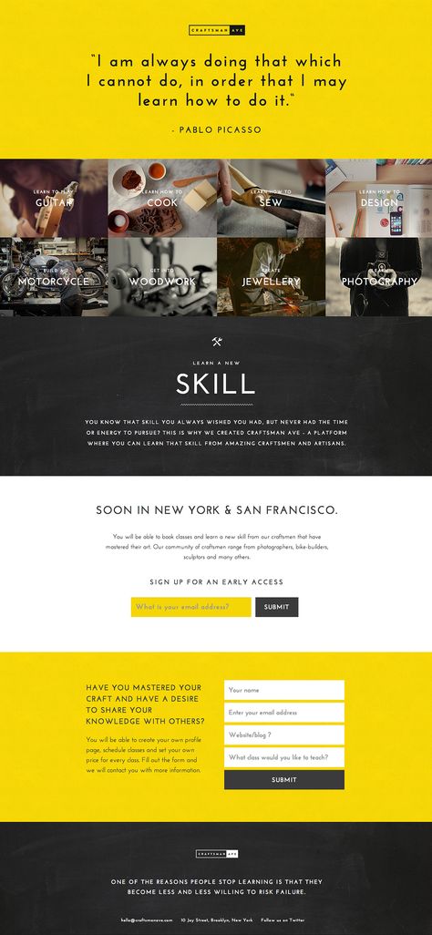 Craftsman Ave. http://www.craftsmanave.com/ Black Website, Flat Web Design, Web Design Mobile, Art Therapy Projects, Learning Sites, One Page Website, Outdoors Tattoo, Web Ui Design, Diy Workshop