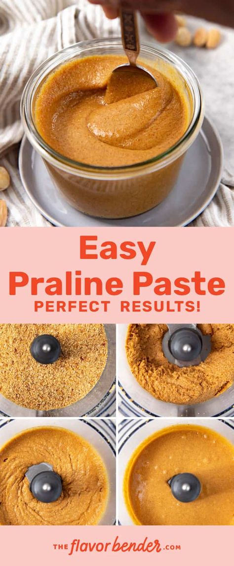 Step by step recipe to make delicious praline paste! This easy praline paste recipe is incredibly versatile and adaptable. You could make either hazelnut praline paste or almond praline paste with this recipe. Or use a mix of both, or a different type of nut altogether. And I show you how to achieve the texture and flavor of your liking too! #TheFlavorBender #PralinePaste #Praline #NutSpreads #EasyPralinePaste Hazelnut Paste Recipes, Almond Praline Recipe, Cashew Praline Recipe, Hazelnut Praline Paste, Walnut Pralines Recipe, Recipes Using Hazelnut Butter, Hazelnut Praline Recipe, Creamy Pralines Recipe, Praline Paste Recipe