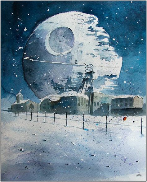 Star Wars Watercolor, Christmas Watercolors, Star Wars Art Drawings, X-wing Starfighter, Star Wars Christmas, Coal Mining, Water Tower, Christmas Paintings, Christmas Watercolor