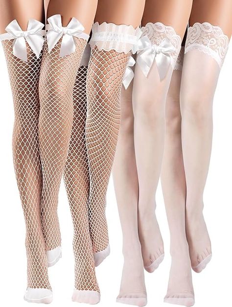 Amazon.com: Bencailor 4 Pairs Fishnet Thigh High Stocking Silicone Lace Top Sheer Over Knee Stocking Silky Stockings for Women (US, Alpha, Medium, Regular, Regular, Retro White): Clothing, Shoes & Jewelry Thigh High Fishnets, Stockings For Women, Boyfriend Ideas, Thigh High Stocking, White Stockings, White Clothing, Cowboy Style, Edwardian Fashion, Manifestation Affirmations