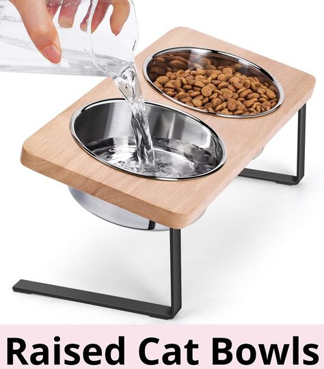 Siooko Elevated Cat Bowls, 15 Tilted Raised Cat Food Bowls Wood Pet Bowls with Stand Anti Vomiting 2 Stainless Steel Bowls f Elevated Cat Bowls, Cat Bowl Stand, Pet Bowl Stands, Food Bowls, Cat Food Bowl, Cat Feeder, Stainless Steel Bowls, Wooden Cat, Pet Feeder