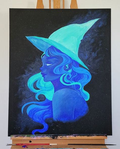 Starting off #witchtober with this painting I made at this exact time back in 2022! I love spooky season because I feel like we all let a bit more loose, play a bit more and share the weirder, more creative sides of ourselves that we don't always feel comfortable sharing. Keep being you, it makes a safe space for others to be themselves too 👹 For those of you wondering, this painting has been sold to a good home. But should I make more witch paintings? . . . #witchcore #witchaesthetic #witc... Witchy Art Painting, Witchy Painting, Art Painting Ideas, Witch Painting, Witchy Art, Witch Core, W.i.t.c.h Aesthetic, Beautiful Witch, Sip N Paint