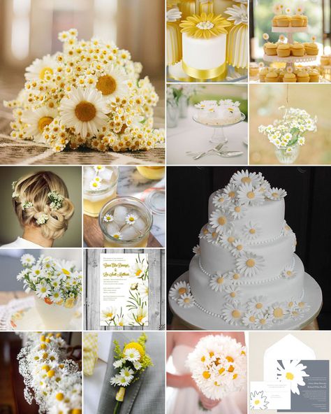 such gorgeous plan out-daisy galore Daisy Themed Wedding, Daisy Wedding Theme, Daisy Decorations, 25th Wedding Anniversary Party, Yellow Wedding Theme, Wedding Themes Summer, Daisy Wedding, 25th Wedding Anniversary, Wedding Anniversary Party