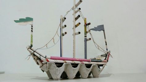 Diy Newspaper Crafts, Pirate Ships Diy, Pirate Ship Craft, Bus Crafts, Recycled Newspaper, Paper Boats, Newspaper Crafts Diy, Recycled Paper Crafts, Diy Newspaper