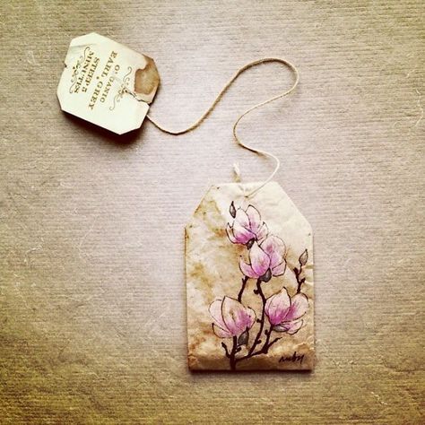 Ruby Silvious, Used Tea Bags, Tea Bag Art, Piece Of Paper, Tea Art, Mini Paintings, Tea Bags, Miniature Painting, Mini Art