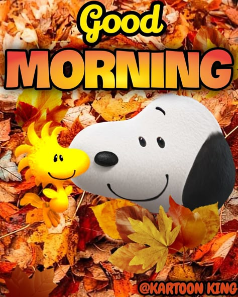 Snoopy Good Morning Quotes, Autumn Snoopy, Good Morning Family Quotes, Snoopy Good Morning, Good Morning Team, Happy Snoopy, Good Saturday Morning, Snoopy Fall, Good Morning Happy Weekend