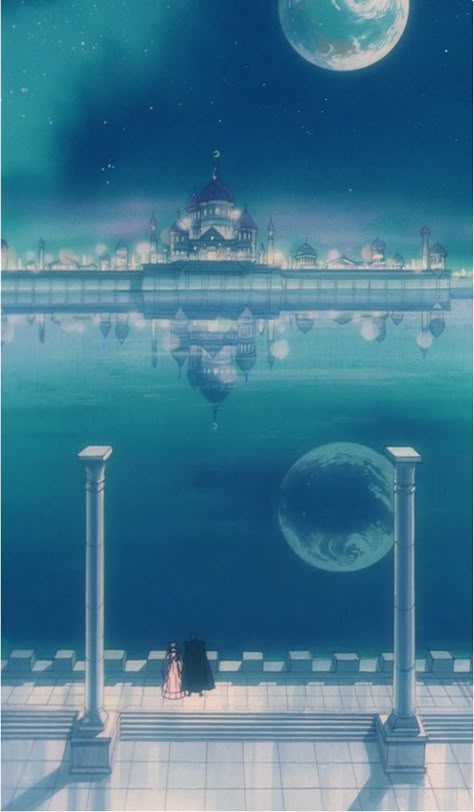 Sailor Moon Palace, Sailor Moon Blue Wallpaper, Sailor Moon Castle, Sailor Moon Landscape, Sailor Moon Phone Wallpaper, Sailor Moon Scenery, Sailor Moon Background, Moon Kingdom, Moon Palace