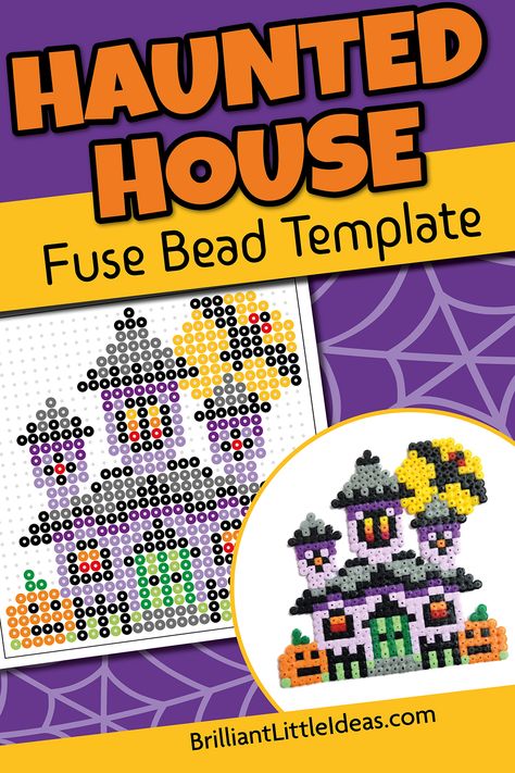 3d Halloween Perler Bead Patterns, Haunted House Perler Bead Patterns, Spooky Perler Bead Patterns, Halloween Candy Perler Beads, Plastic Canvas Haunted Houses, Halloween Perler, Haunted House Cross Stitch Pattern, Haunted House Craft, Easy Halloween Craft