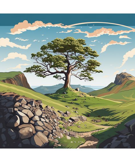 Sycamore Tree Art, Sycamore Gap Tree, Sycamore Gap, Northumberland National Park, Bare Trees, Sycamore Tree, Art Indian, Tree Artwork, Landscape Quilts