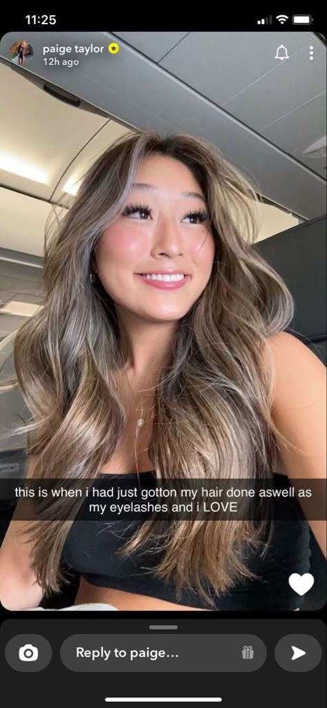 Beige Balayage On Black Hair, Asian Long Hair Balayage, Abg Blonde Hair Highlights, Blonde To Burnett, Bronde Balayage Asian Hair, Hair For Neutral Skin Tone, Dark Brown Hair With Ash Blonde Balayage, Mushroom Brown Blonde, Paige Taylor Hair