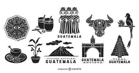 Guatemala elements silhouette set #AD , #elements, #silhouette, #set, #Guatemala Guatemala Tattoo Maya, Guatemala Flower Tattoo, Guatemala Aesthetic Art, Guatemala Stamp Tattoo, Guatemala Symbols, Guatemala Tattoo Ideas Design, Guatemala Drawings, Guatemalan Tattoo Ideas, Guatemalan Tattoo