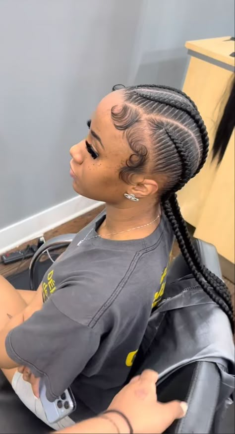 4 Straight Back Feed In Braids, Freestyle Braids, Edges Laid, Thick Braids, Feed In Braids, Cornrows Braids For Black Women, Quick Braids, Magenta Hair, Braided Hairstyles For Black Women Cornrows