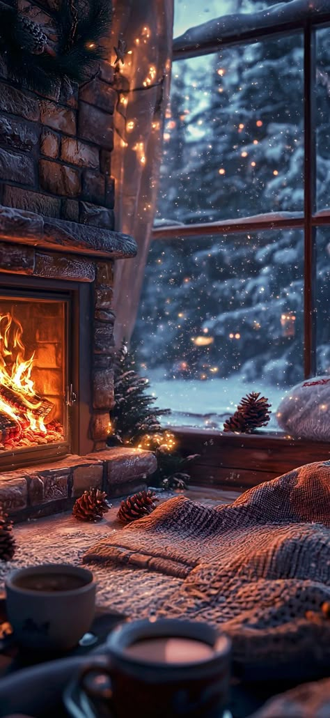 Winter Screensavers, Christmas Scenes Wallpaper, Wallpaper Fireplace, Ideas For New Year, Cozy Winter Vibes, Rustic Wreaths, Winter Iphone, Iphone Wallpaper Winter, Winter Decor Ideas