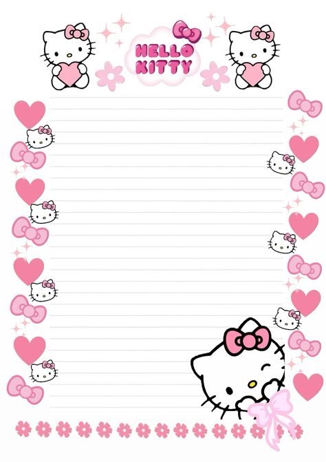 Made by Amanda Self Instagram: amandagself Cute Hello Kitty Paper Crafts, Hello Kitty Stationary Free Printable, Hello Kitty Writing Paper, Hello Kitty Planner Printables Free, Hello Kitty Planner Template, Hello Kitty Printables Templates, Free Hello Kitty Printables, Hello Kitty Diy Gift, Hello Kitty Tarpaulin Layout Printable