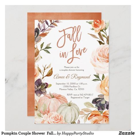 Pumpkin Couple Shower Fall In Love Bridal Shower Invitation Pumpkin Couple, Engagement Party Rustic, Fall Engagement Parties, Fall In Love Bridal Shower, Country Invitations, Fall Bridal Shower Invites, Pumpkin Wedding, Autumn Invitations, Rustic Bridal Shower Invitations