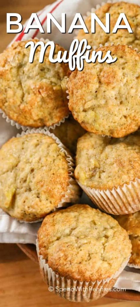 These easy banana muffins are the perfect on-the-go snack! They whip up quickly and taste absolutely amazing! #spendwithpennies #bananamuffins #bananas #muffinrecipe #muffins #bananamuffinrecipe Easy Banana Muffins, Banana Bread Muffins Easy, Muffins Blueberry, Banana Muffins Easy, Banana Muffin Recipe, Banana Bread Muffins, Spend With Pennies, On The Go Snacks, Muffin Recipe