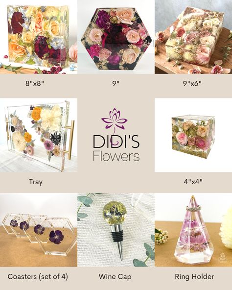 Want to keep your wedding bouquet forever? 🌸🌿 We carefully preserve your wedding flowers in resin to create a unique and personalized piece that captures the essence of your special day. Come visit us and let's create a lasting memory that you can cherish forever! ❤️ Here are all the different ways we can preserve your bridal flowers . Wedding Flowers In Resin, Resin Bouquet, Preserving Flowers, Big Bouquet, Table Centerpiece Flower, Flowers In Resin, Bouquet Ideas, Whiskey Glass, Floral Designer