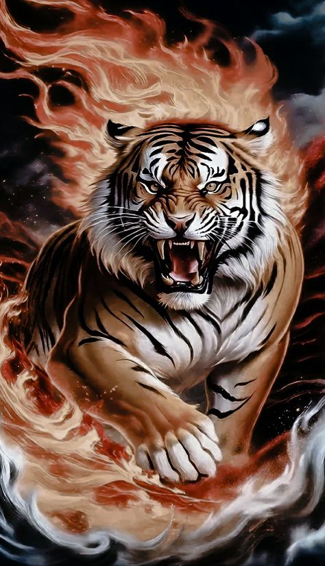 Feuer Tiger Wallpaper Tigre, Tigres Tattoo, Fire Tiger, Tiger Sketch, Tiger Dragon, Wild Animal Wallpaper, Dove Pictures, Tiger Artwork, Eagle Wallpaper