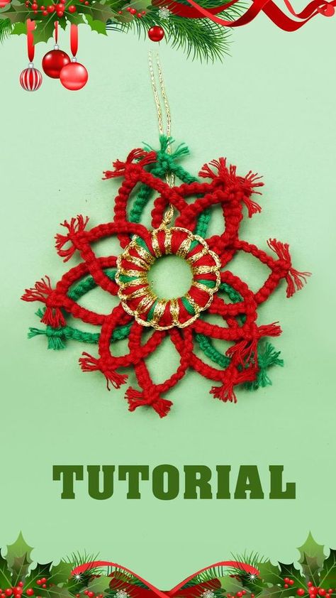 DIY Macrame Poinsettia - Unique Christmas Ornament (TUTORIAL). Christmas Ornament Tutorial, Unique Christmas Ornaments, Christmas Ornaments Diy, Poinsettia Flower, Ornament Tutorial, Macrame Knot, Diy Macrame, Macrame Patterns Tutorials, Macrame Ideas