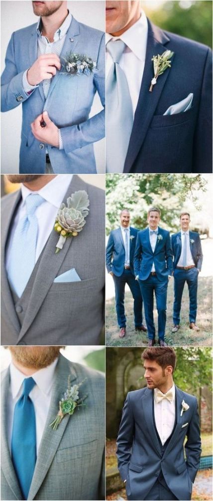 Ice Blue Weddings, Vintage Wedding Suits, Wedding Suits Men Blue, Wedding Suits Men Grey, Blue Groomsmen, Grey Suit Wedding, Blue Wedding Decorations, Blue Suit Wedding, Suits Men