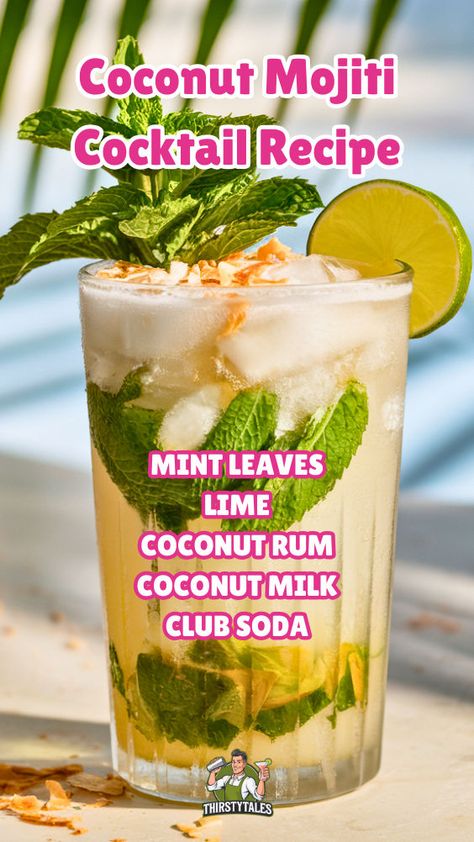 "Discover the ultimate Coconut Mojito Cocktail Recipe that will transport your taste buds to paradise! This refreshing drink combines the tropical flavors of coconut and mint, perfect for summer gatherings. Try our Coconut Pineapple Mojito Recipe for a fruity twist, or indulge in a creamy Coconut Milk Mojito for a rich texture. Explore the zesty Coconut Lime Mojito Recipe for a citrusy kick, and savor the sweetness of our Sweet Mojito Recipe!" Coconut Lime Mojito, Lime Mojito Recipe, Pineapple Mojito Recipe, Cocktails With Rum, Mint Leaves Recipe, Coconut Water Cocktail, Coconut Cocktails, Pineapple Mojito, Valentine Cocktails